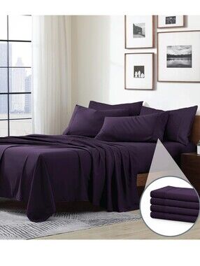 EaseHome Purple Full Size Sheets Set Deep Pocket to 18 inch Mattress 4 Piece